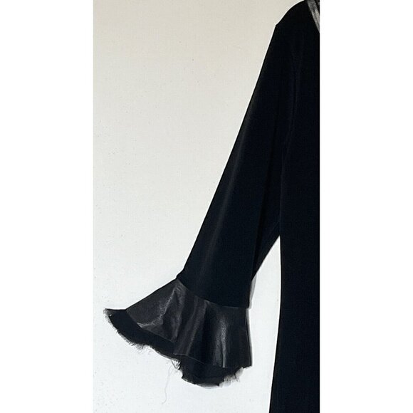 Alice + Olivia Black Faux Leather Trim 3/4 Ruffle Sleeve Midi Dress - Picture 8 of 10